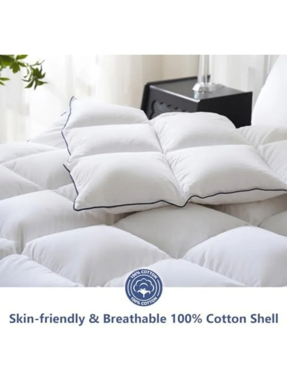 Luxurious White Queen Size Feather Comforter, 100% Cotton, Soft & Cozy 90
